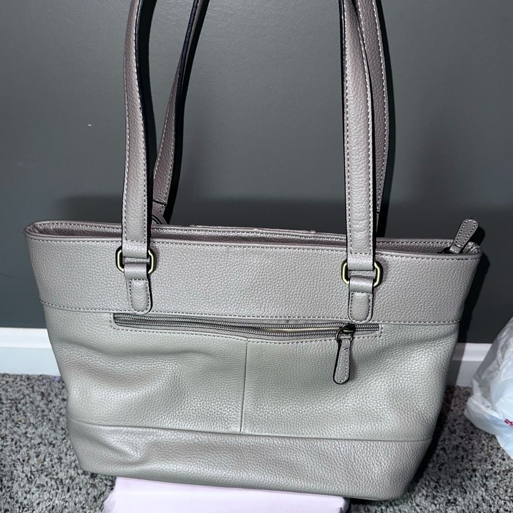 Giani Bernini Taupe Pebbled Leather Tote Bag with Tassel & Woven Accent - Picture 3 of 13